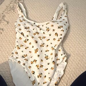 J. Crew White Swimsuit with Yellow Floral Print